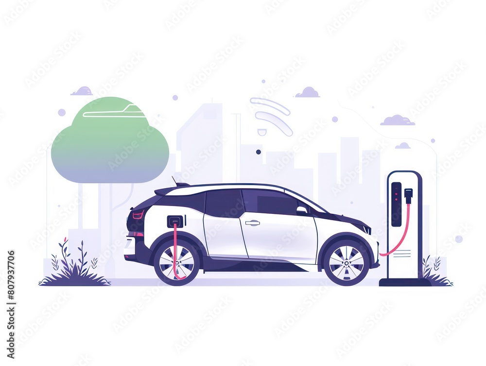 energy vehicle charging Illustration on white background