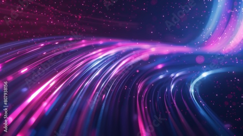  Abstract background with glowing lines and lights on a dark blue, pink, and purple color background
