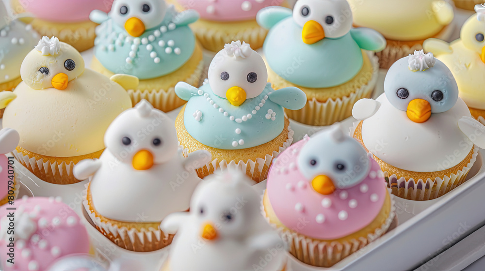 Fototapeta premium Cute Cupcakes with Penguins Decoration