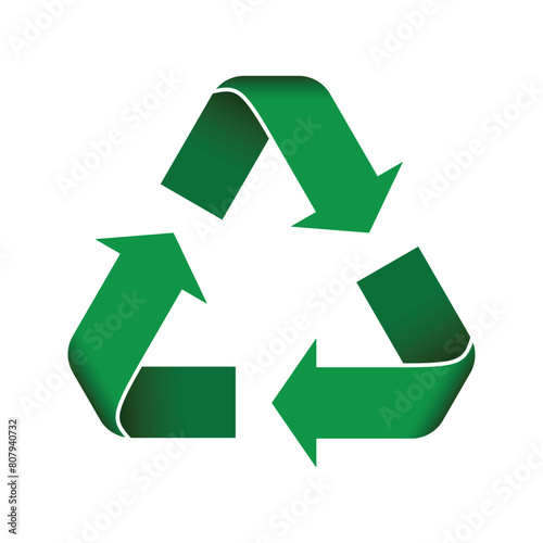 Recycle icon with green ribbon on white background. Vector