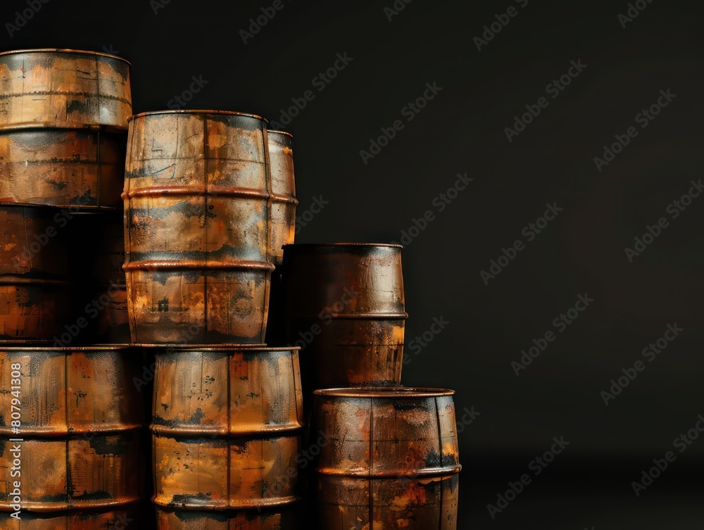 barrels of oil in front of a black background barrels of oil in front of a black background