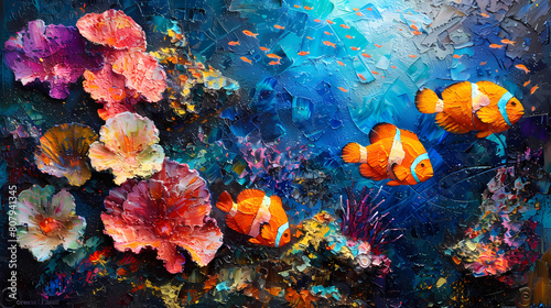 "Underwater Wonderland: Turtle Among Colorful Fish, Sea Animals, and Vibrant Coral in the Ocean" 