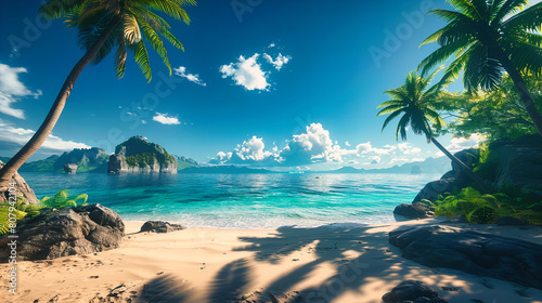 Tropical Beach Paradise with Blue Waters and White Sand  Ideal for a Sunny and Relaxing Vacation