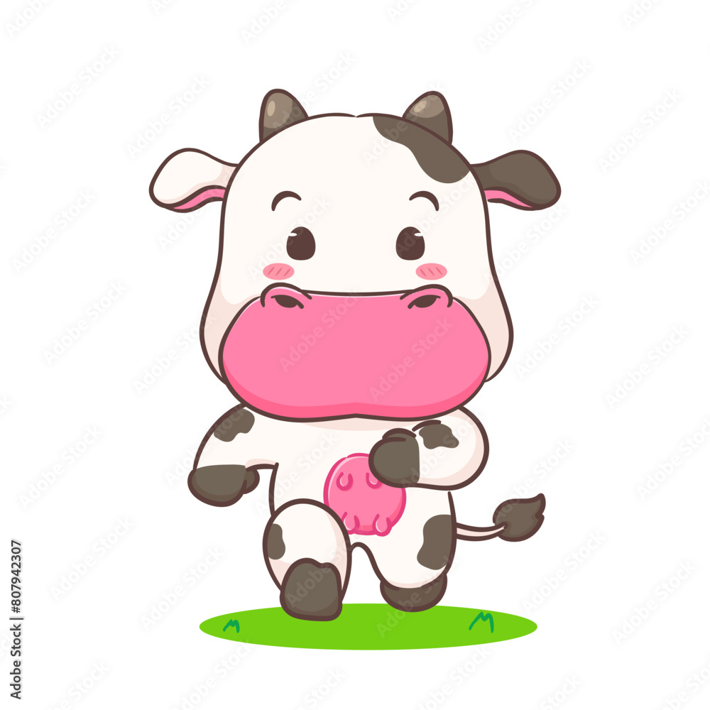Cute Cow running cartoon character. Adorable kawaii animals concept design. Hand drawn style vector illustration. Isolated white background. Cute Cow running cartoon character. Adorable kawaii animals concept design. Hand drawn style vector illustration. Isolated white background.