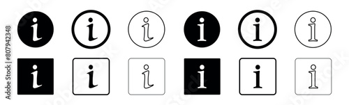 Info icons set. Info button. Black info button. Info symbol. Information icon collection. Vector illustration