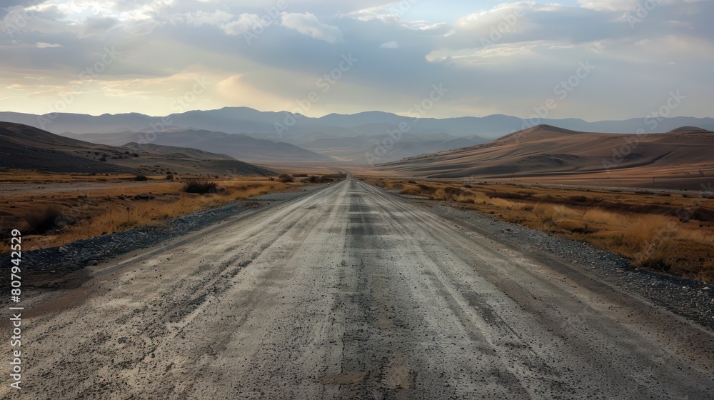 straight long road in desert land