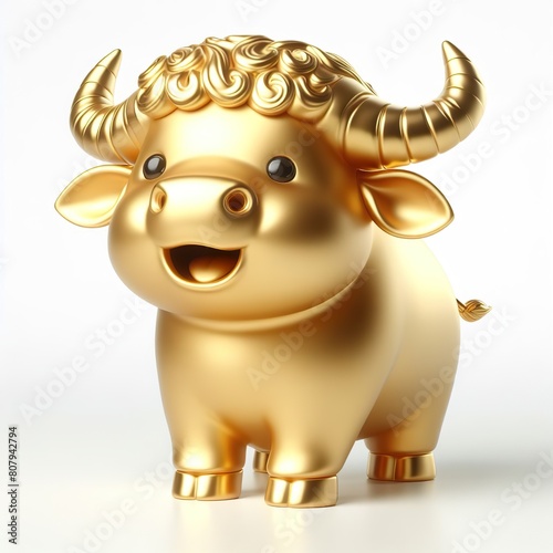  a 3d gold buffalo with happy face  white background