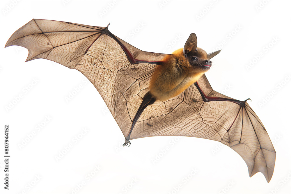 Obraz premium Bat flying on a white background, close-up