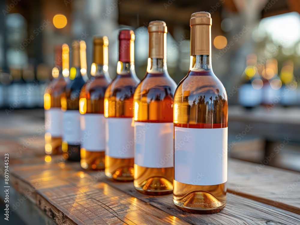 wine bottles lined up with white labels wine bottles lined up with white labels