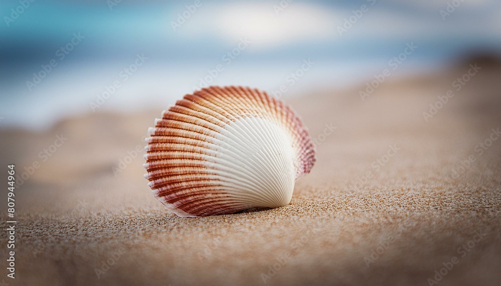 solitary seashell resting on the sandy shore at water's isolated against a backdrop beach summer , solitary seashell resting on the sandy shore at water's isolated against a backdrop beach summer ,
