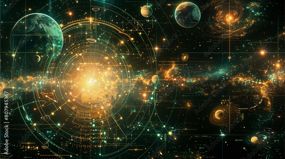 Obraz premium The matrix digital style of Planets Celestial Bodies.