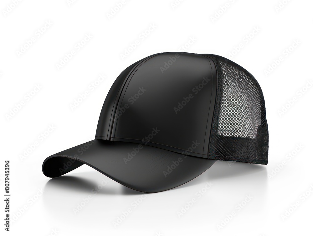 black trucker hat mockup, white background black trucker hat mockup, white background