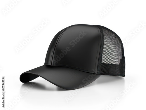 black trucker hat mockup, white background