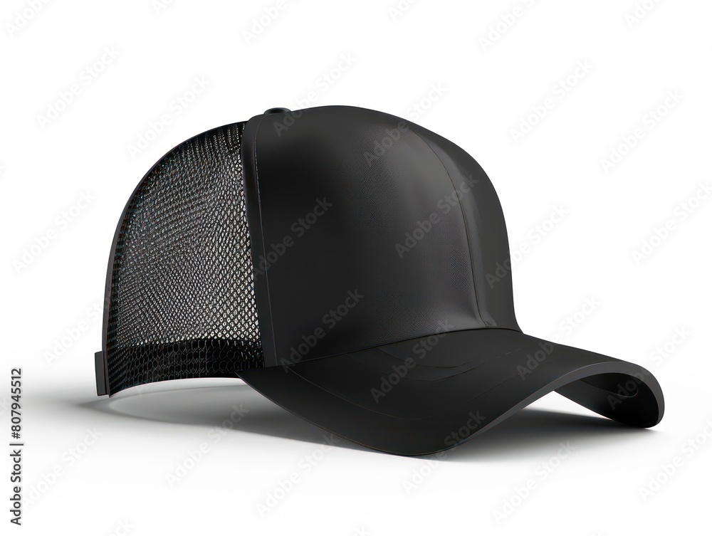 black trucker hat mockup, white background black trucker hat mockup, white background
