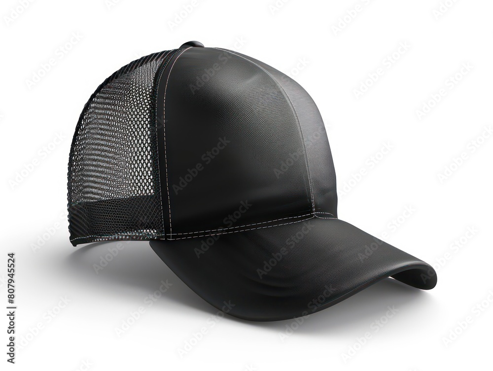 black trucker hat mockup, white background black trucker hat mockup, white background
