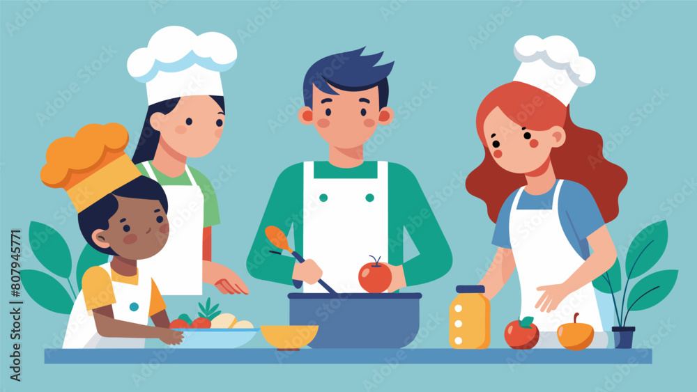 A cooking course for individuals with dyspraxia teaching coordination and fine motor skills through measuring chopping and plating.. Vector illustration A cooking course for individuals with dyspraxia teaching coordination and fine motor skills through measuring chopping and plating.. Vector illustration