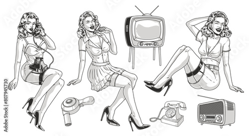 Pinup model monochrome set sticker