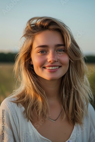 Smiling Teenage Girl Outdoors in Summer