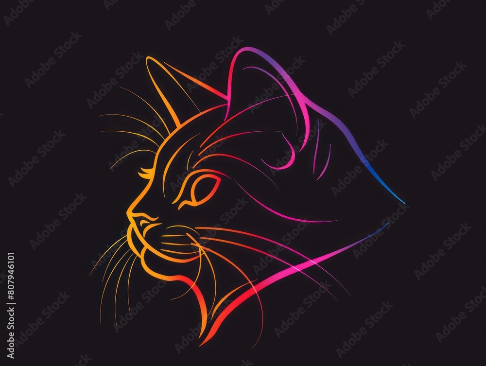 cat draw line gradient logo design cat draw line gradient logo design