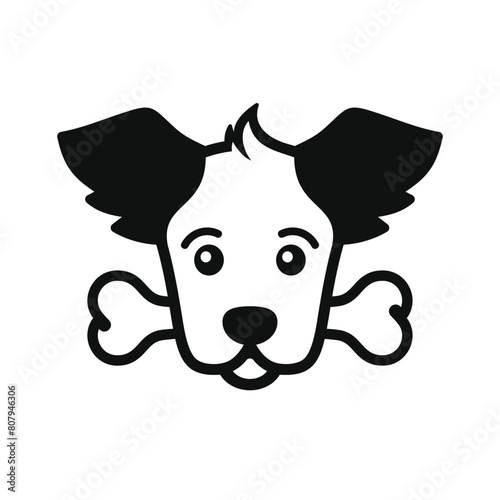 Dog Face with Bone Icon on White Background. Vector