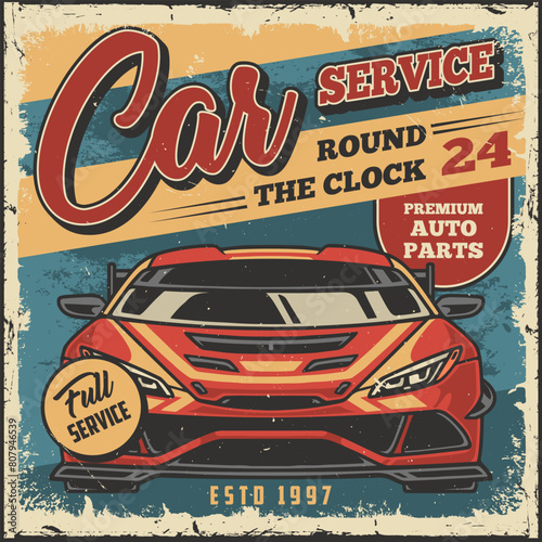 Car service vintage poster colorful