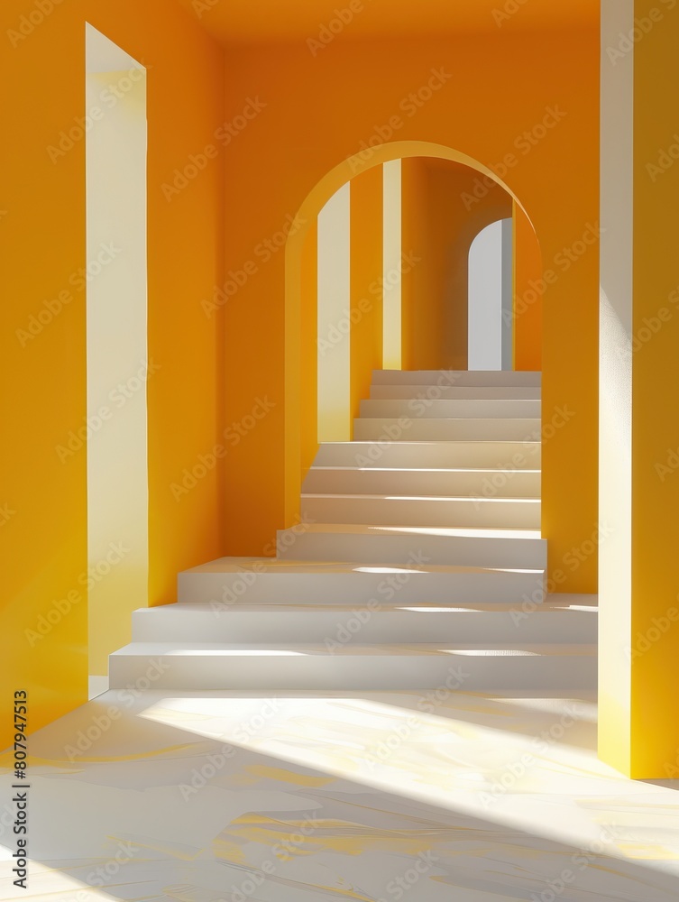 liminal space, yellow, arches, stairs