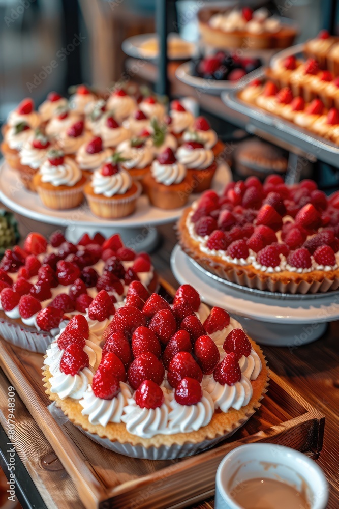Rustic Delights, Wild Strawberry Cupcakes and Cakes on Table Rustic Delights, Wild Strawberry Cupcakes and Cakes on Table