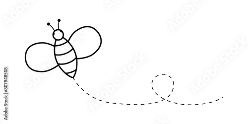 Vector illustration of flying bee on transparent background