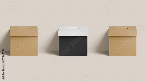 Minimalist design of elegant closed boxes in white, black and brown for versatile storage solutions © Яна Деменишина
