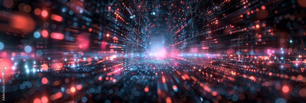 A blurry image of a bright light tunnel with dots and circles, AI A blurry image of a bright light tunnel with dots and circles, AI