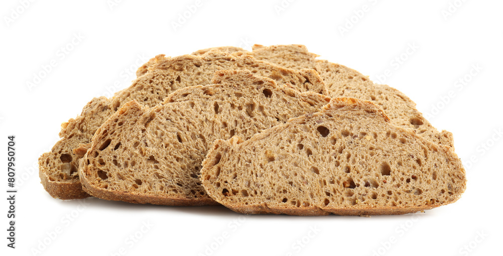 Slices of freshly baked sourdough bread isolated on white Slices of freshly baked sourdough bread isolated on white