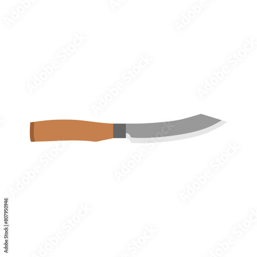 Hakata Bocho or Bunka Bocho. Japanese kitchen knife flat design vector illustration isolated on white background. traditional Japanese kitchen knife with a steel blade and wooden handle.