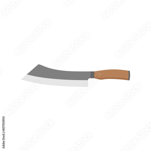 Hakata Bocho or Bunka Bocho. Japanese kitchen knife flat design vector illustration isolated on white background. traditional Japanese kitchen knife with a steel blade and wooden handle.