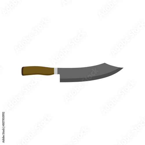 Hakata Bocho or Bunka Bocho. Japanese kitchen knife flat design vector illustration isolated on white background. traditional Japanese kitchen knife with a steel blade and wooden handle.