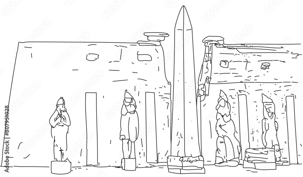 Эскиз: Древний Луксорский храм с гранитным обелиском , художник #iThyx