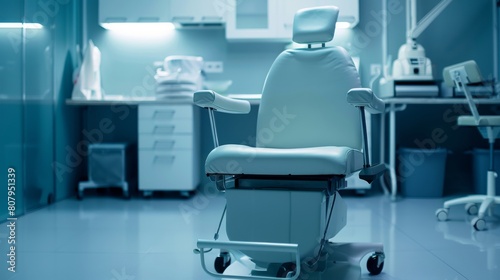 Modern Medical Examination Chair in a Sterile Clinic Room. Empty Doctor s Chair in a Clean and Modern Medical Office