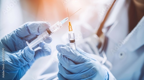 Close-up of Medical Professional Preparing Vaccine Syringe
