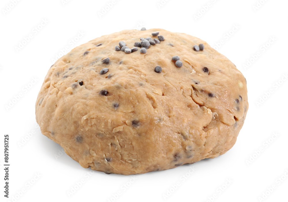 Raw dough with chocolate chips isolated on white Raw dough with chocolate chips isolated on white