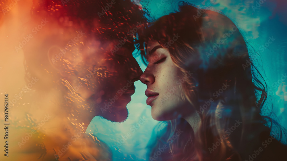 Romantic couple close-up with dreamy colorful effect
