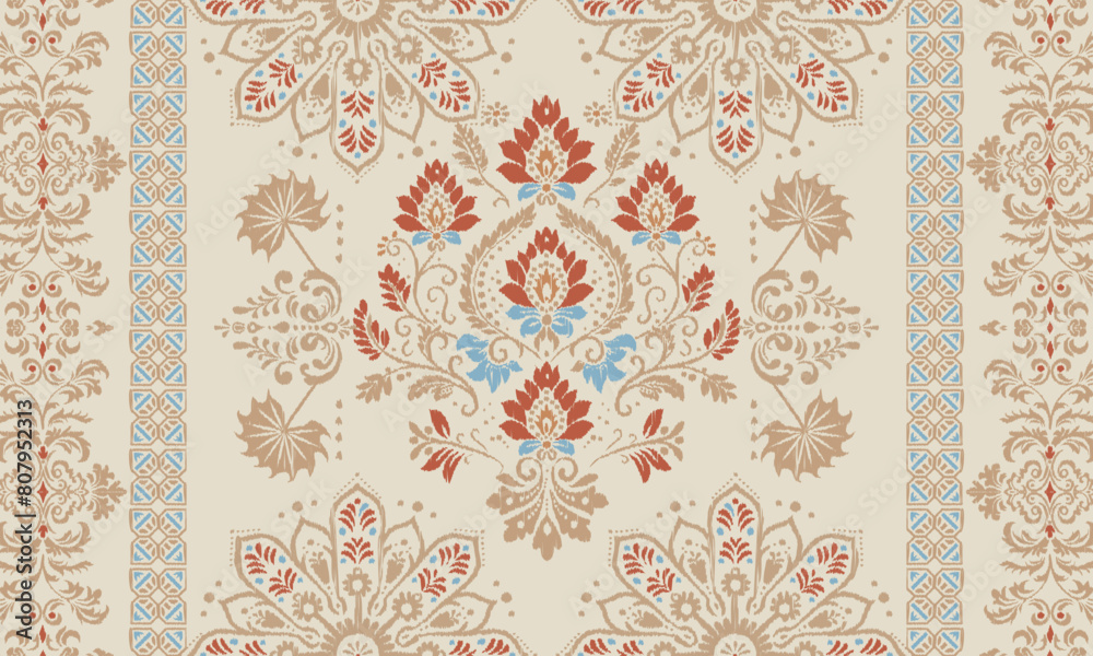 ikat ethnic seamless pattern in tribal. Beautiful fabric Indian style. Design for background, wallpaper, illustration, fabric, clothing, carpet, textile, batik, embroidery. ikat ethnic seamless pattern in tribal. Beautiful fabric Indian style. Design for background, wallpaper, illustration, fabric, clothing, carpet, textile, batik, embroidery.