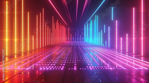 abstract background with equalizer effect neon lights sound wave