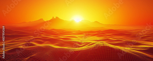 Desert sunrise gradient from deep orange to bright yellow in a warm abstract wireframe energizing  inspiring
