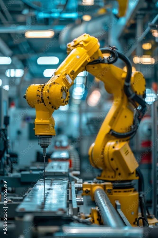 A robot is working on a machine in an industrial setting, AI A robot is working on a machine in an industrial setting, AI
