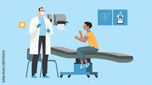 Doctor and his female patient at his office. Doctor explain about exam to his young female patient at his room.
