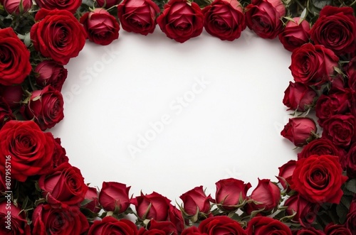 Elegant Red Roses Frame with White Copy Space Center © Vintage Blaze