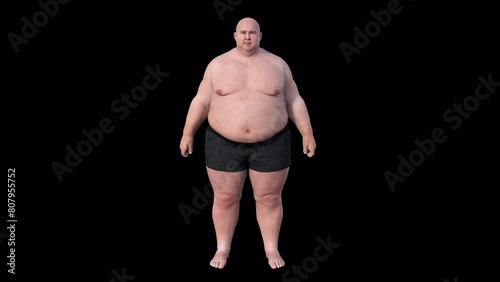 Transformation from overweight to healthy body through exercise and diet. 3D animation depicts gradual weight loss.