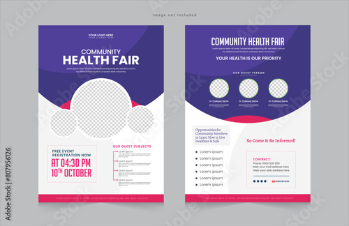 Community health Fair double-sided flyer design. Perfect for any poster, web banner or social media post. instagram stories collection template design. Eps vector illustration.