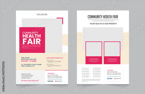 Community health Fair double-sided flyer design. Perfect for any poster, web banner or social media post. Instagram stories collection template design. Eps vector illustration.
