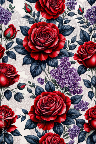 A painting of a floral pattern with roses, violets, and small flowers - Generative AI