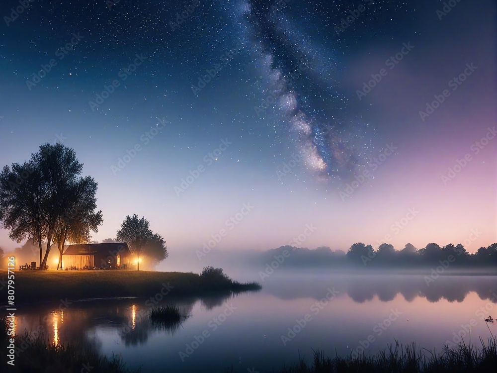 Fototapeta premium sunset over lake